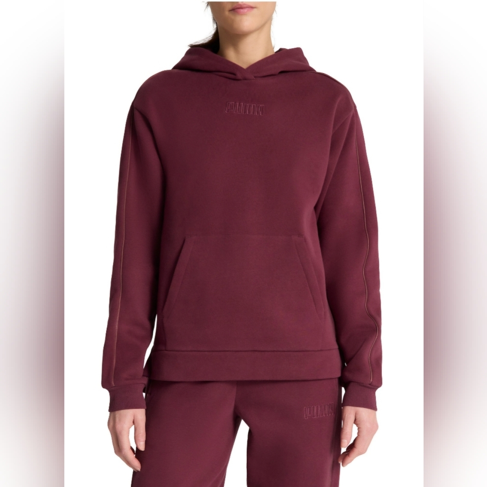 NEW! Puma Burgundy Fleece Hoodie With Trim